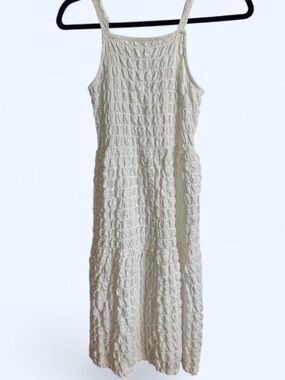 Zara Girls White Textured Smocked Tiered Midi Dress Open Back Size 11-12 152cm